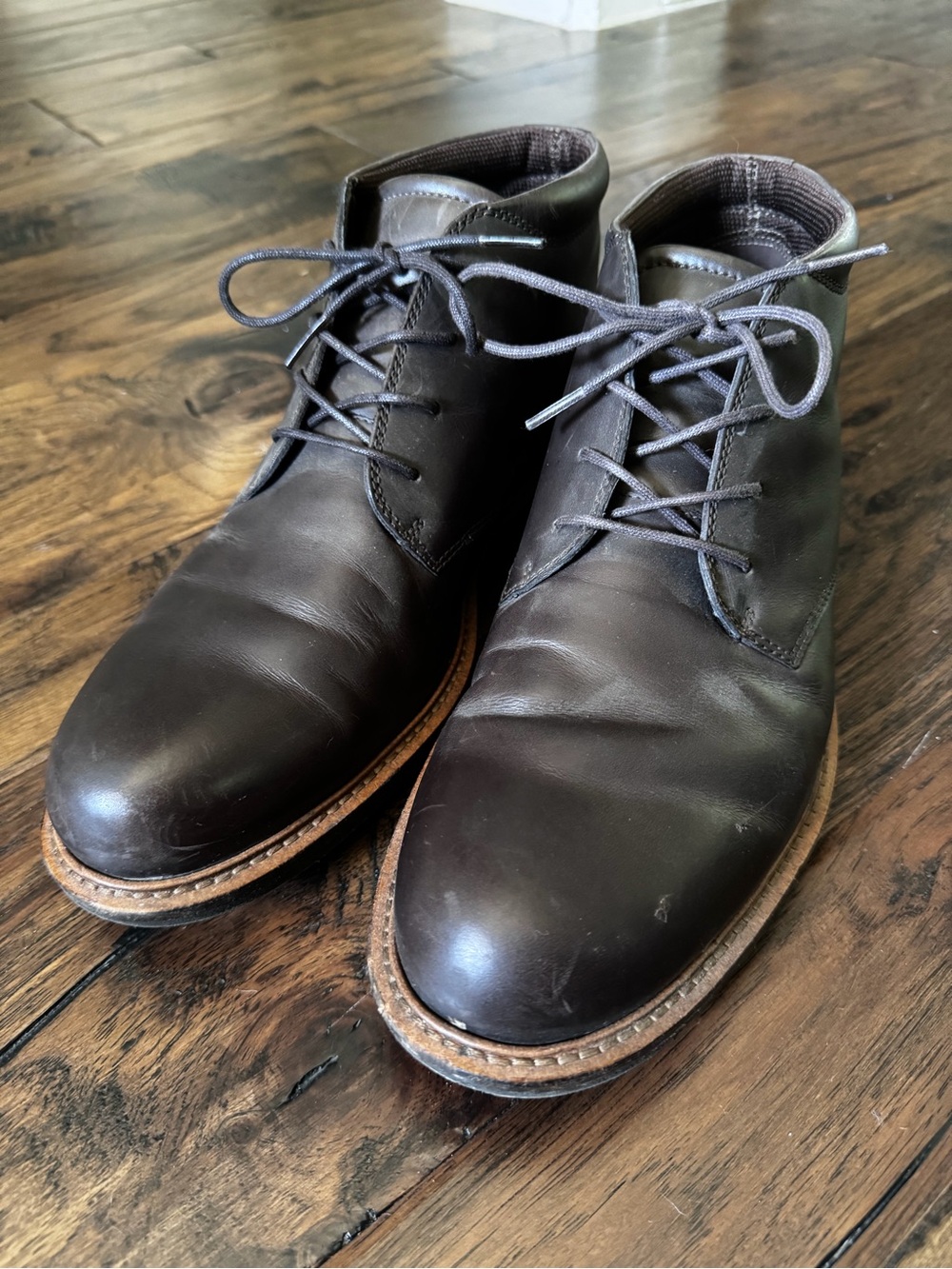 ECCO Men's Findlay Chukka Lace Up Boots Brown Leather Size 43 Casual Comfort